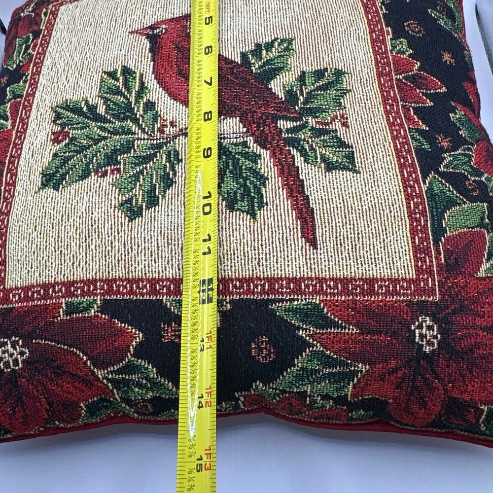 14x14 Woven Tapestry Christmas Throw Pillow Cardinal Poinsettia St Nicholas